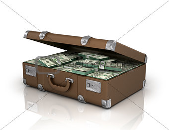 old case full of one hundred dollar bills.isolated with clipping