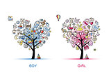 Heart shaped trees design for baby boy and girl