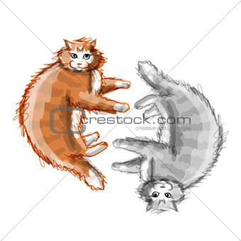 Cute orange and grey cats, sketch for your design