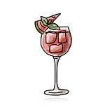 Cocktail with watermelon, sketch for your design