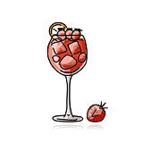 Cocktail with strawberry, sketch for your design