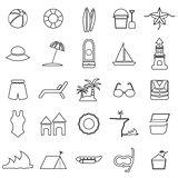 Beach line icons on white background
