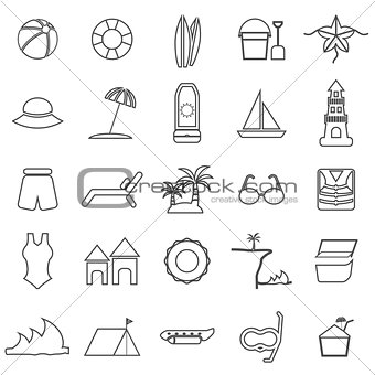 Beach line icons on white background