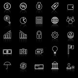 Finance line icons with reflect on black background