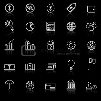 Finance line icons with reflect on black background