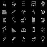 Science line icons with reflect on black background