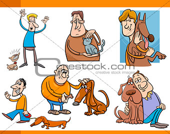 people with pets cartoon set