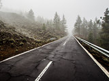 Foggy road to volcano Teide