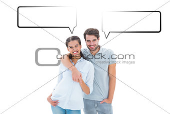 Composite image of cute couple smiling at camera