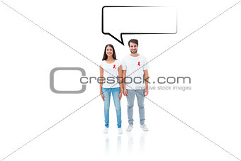 Composite image of attractive young couple wearing aids awareness ribbons