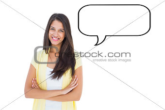 Composite image of happy casual woman smiling at camera