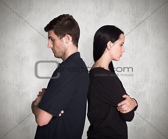 Composite image of couple not talking after argument