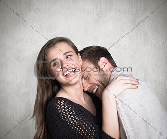 Composite image of close up of happy young couple