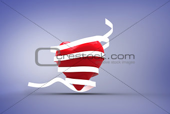 Composite image of love heart wrapped in ribbon