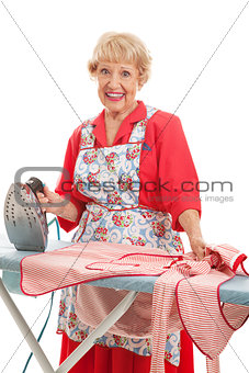 Sweet Old Lady Ironing