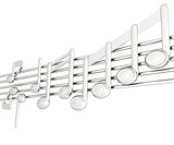 Various music notes on stave. Metall 3d