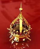 Gold crown isolated on red background 