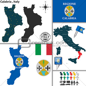 Map of Calabria, Italy