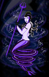 Fabulous mermaid in an dark underwater world with Trident