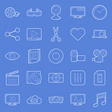 Video thin lines icons set
