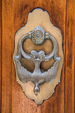Old iron knocker on an old metal door in the Spain