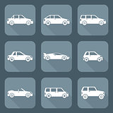 white flat style various body types of cars icons collection