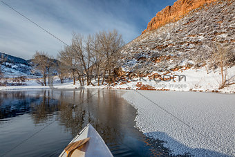 winter canoe paddling in Colorado