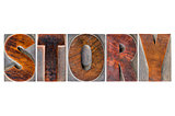 story word in wood type