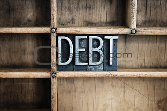 Debt Concept Metal Letterpress Word in Drawer