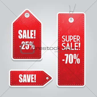 Red price sale tags stickers set