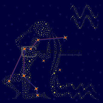 Zodiac sign Aquarius over starry sky
