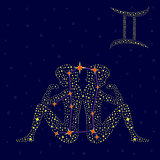 Zodiac sign Gemini over starry sky