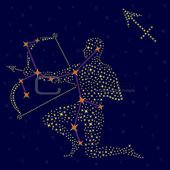 Zodiac sign Sagittarius over starry sky
