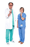 Medical team of doctors holding stethoscope