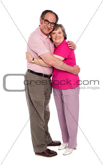 Happy aged woman hugging her husband