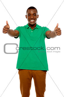 Handsome african showing double thumbs up
