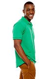 Side view portrait of smiling casual african guy