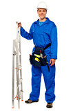 Repairman with a stepladder and tools bag