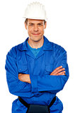 Attractive repairman posing with style