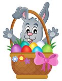 Basket with Easter eggs and happy bunny