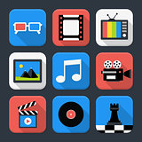 Multimedia, video and audio themed squared app icon set