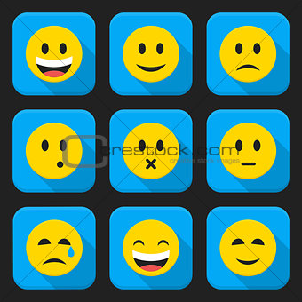 Yellow smiling faces squared app icon set