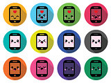 Japanese cute Kawaii character - mobile or cell phone icons set