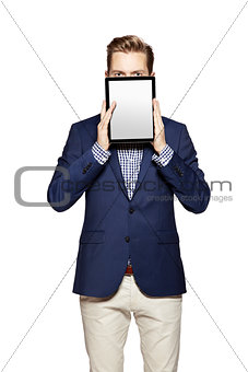 Hide the face behind digital tablet