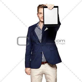 Showing a digital tablet