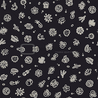 Dark Seamless Pattern with Bacteria and Germs