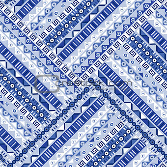 Blue geometric tribal ornaments pattern