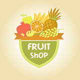 Vector logo for a store of fruits, fruit juice labels. Guaranteed quality and fresh fruit