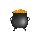 Black pot with golden money coins