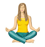 Vector woman meditating in lotus pose